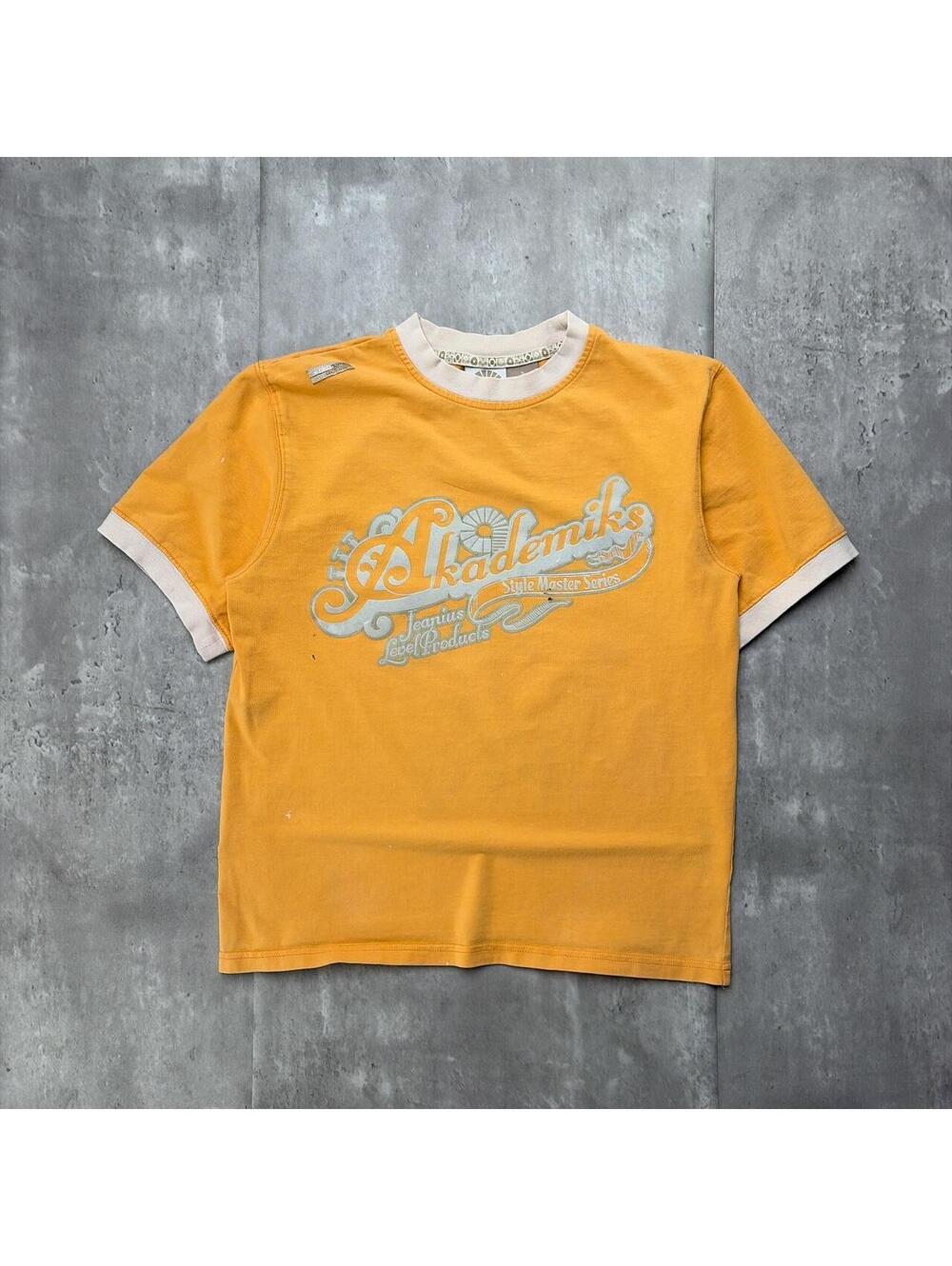 Y2K Yellow Akademiks Grunge Distressed Skater T-Shirt